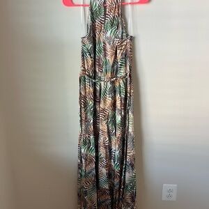 Miami Green and Brown Leaf Print Maxi Dress